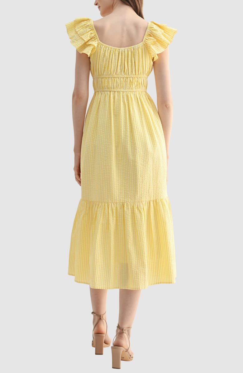 Lush Cinched Waist Tiered Cotton Midi Dress, Alternate, color, Yellow Stripe