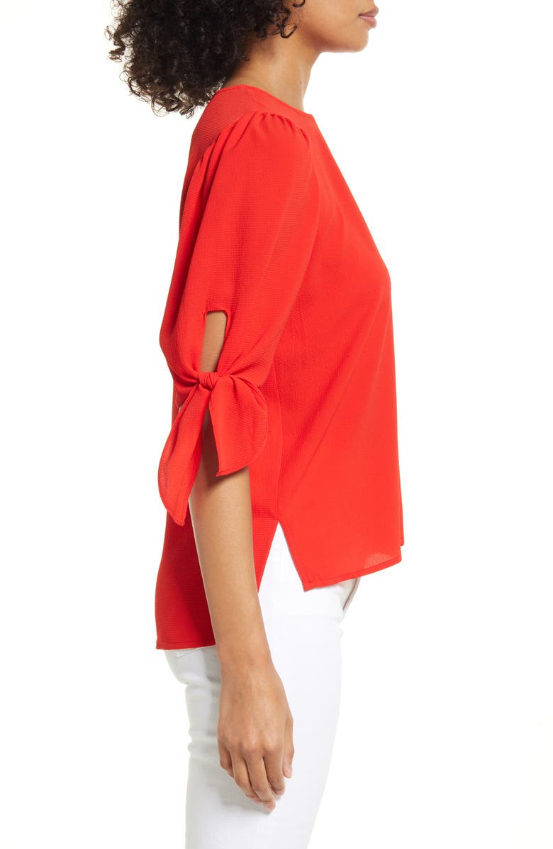 CeCe Tie Sleeve High-Low Blouse, Alternate, color, Scarlet Red Glow