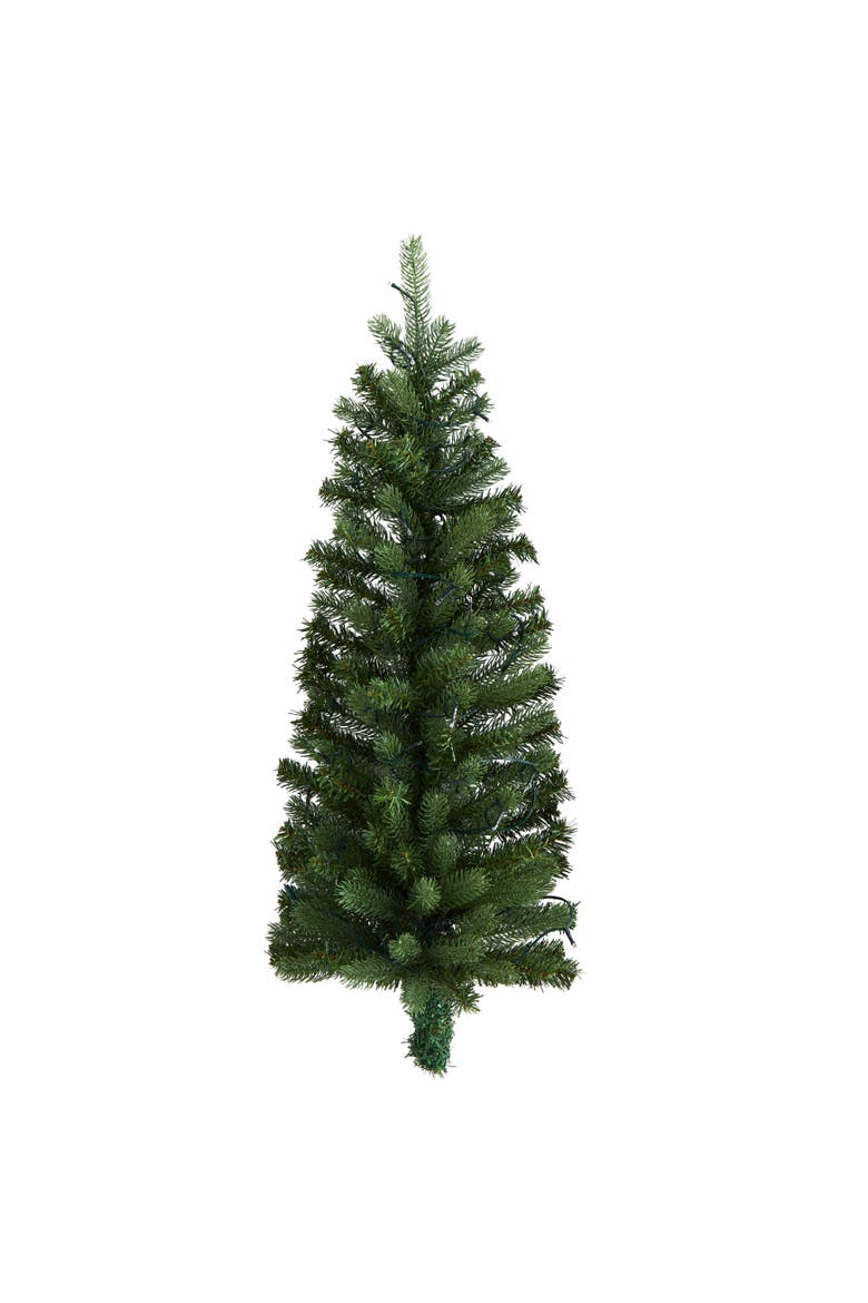 3-ft Flat Back Wall Hanging Artificial Christmas Tree with 35 Clear LED Lights, Main, color, Green