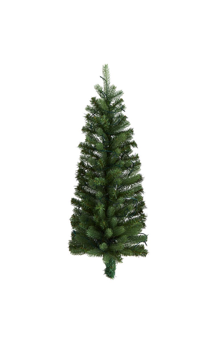 NEARLY NATURAL 3-ft Flat Back Wall Hanging Artificial Christmas Tree with 35 Clear LED Lights, Main, color, Green