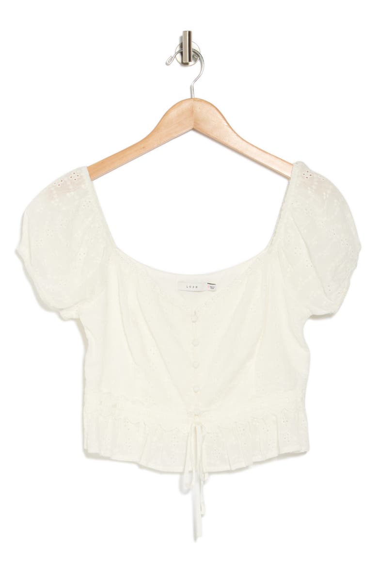 Lush Puff Sleeve Eyelet Top, Alternate, color, White