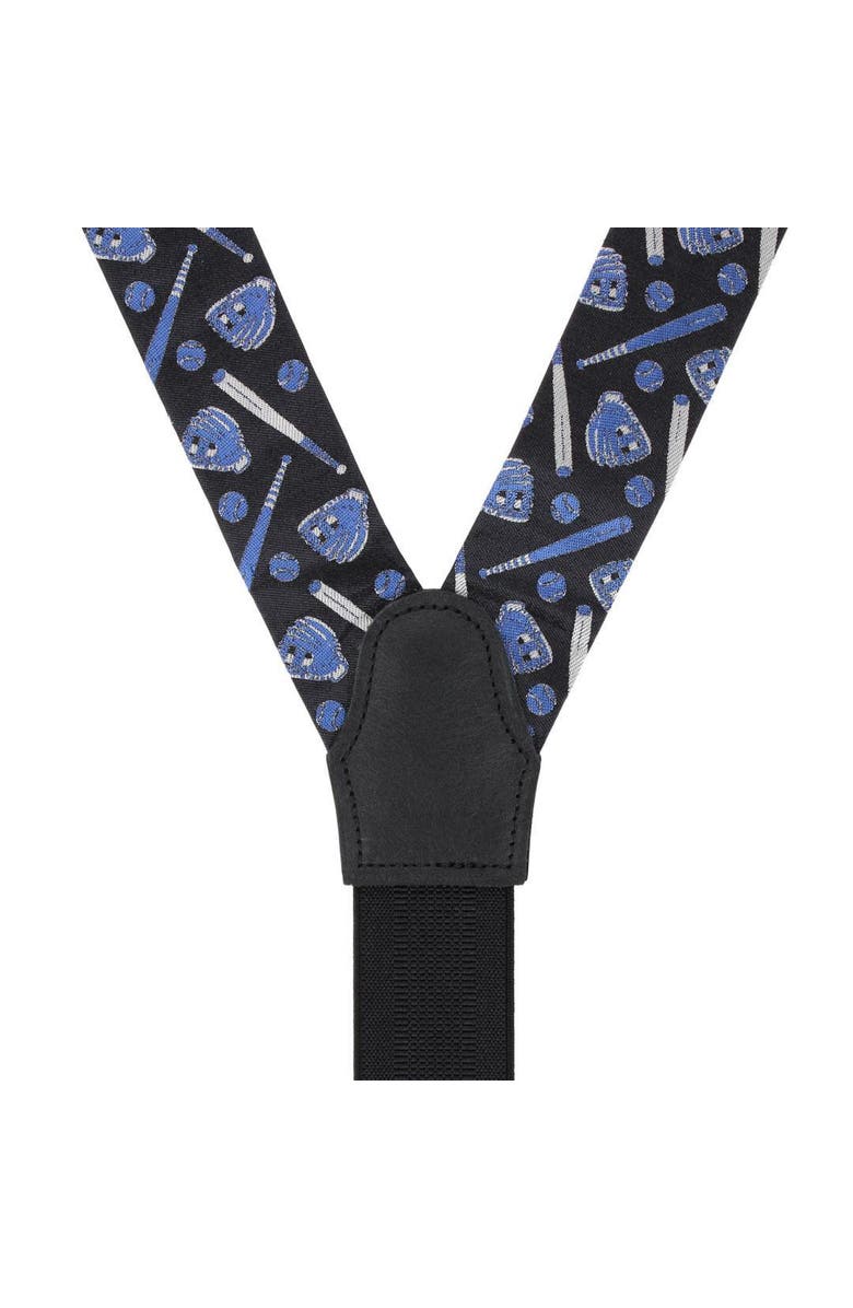 Trafalgar Life Is Better with Baseball Novelty Silk Button End Suspenders, Alternate, color, Black