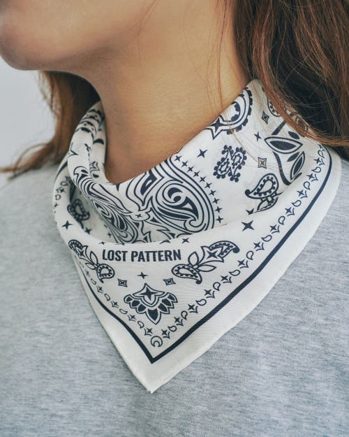 Lost Pattern Nyc "paisley" Silk Bandana Scarf In White
