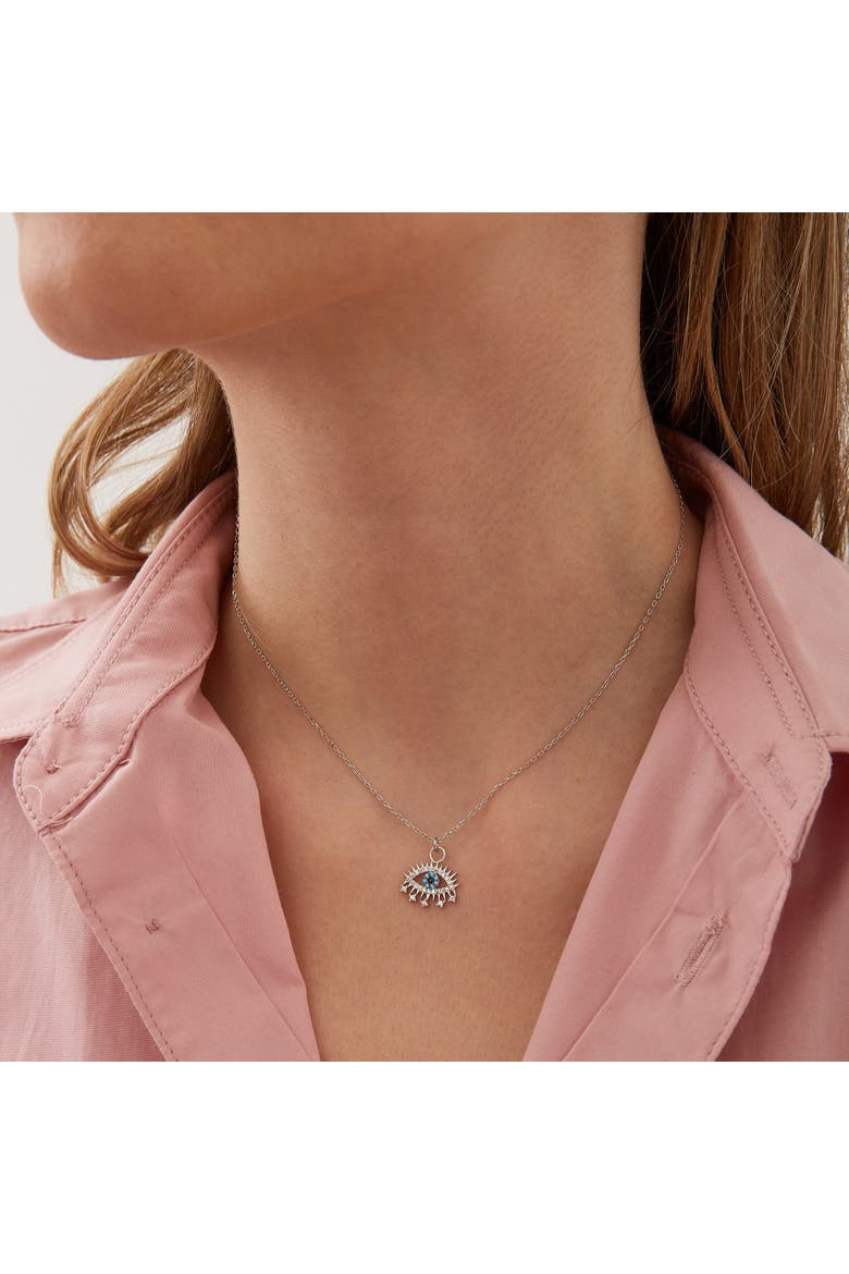 Evil Eye Blue Eye Eyelash Sterling Silver Pendant Necklace, Alternate, color, Silver