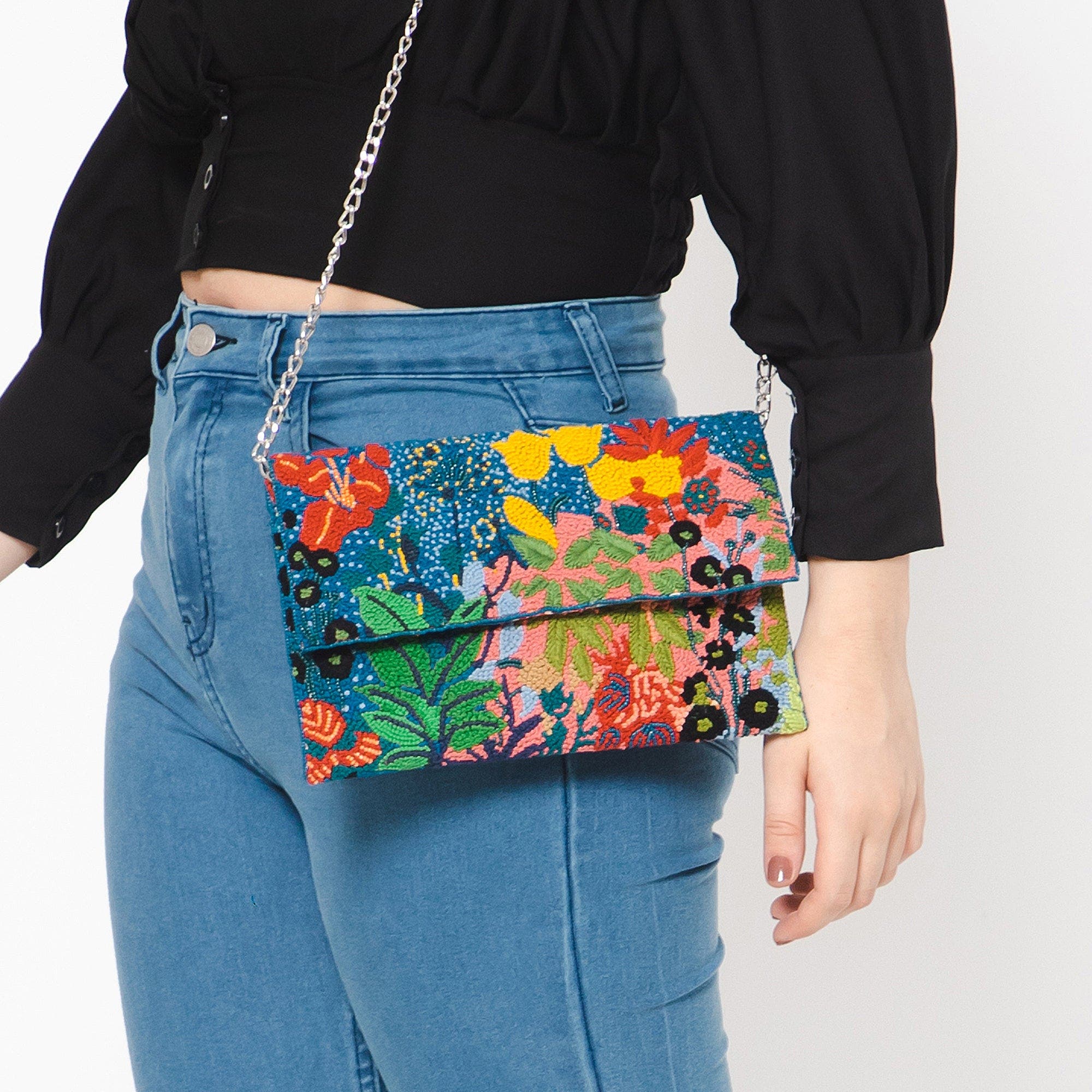 Vismaya Festive Floral Embroidered Clutch, Alternate, color, Blue Multi