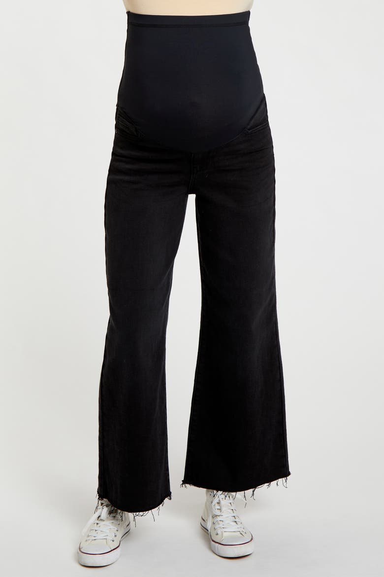 Wide Leg Raw Hem Maternity Jeans, Alternate, color, Black