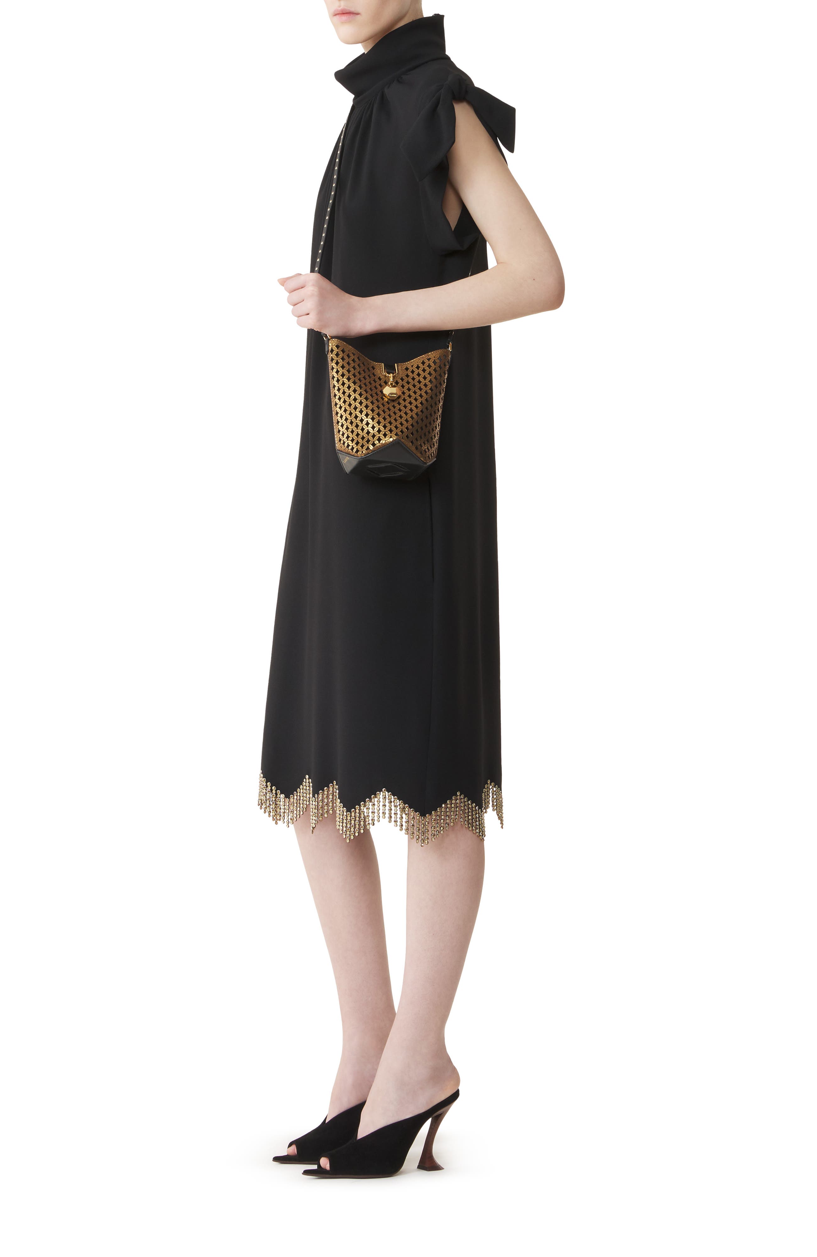 Catch By Lanvin Nano Bucket Bag In Shiny Leather, Alternate, color, Bronze/Black