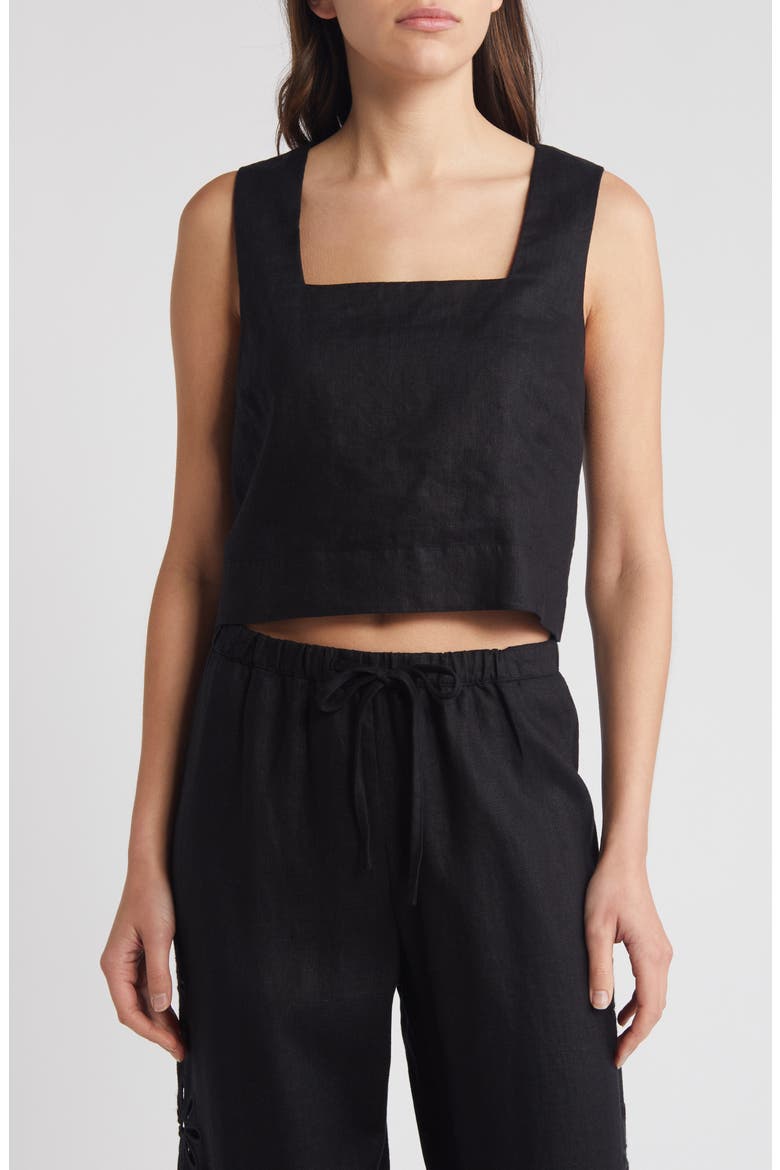 Akira Linen Crop Tank Top, Main, color, BLACK
