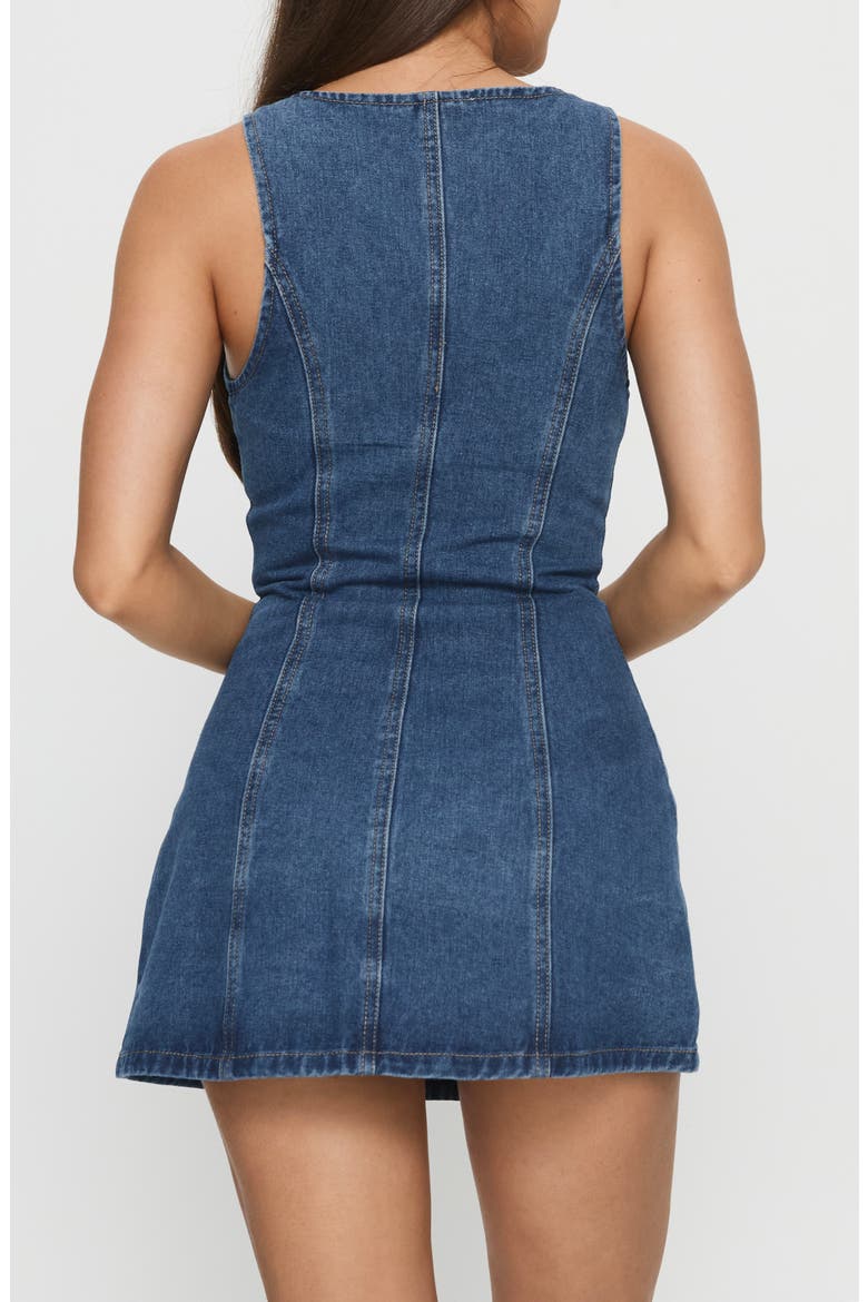 Yumiko Denim Skirted Romper, Alternate, color, BLUE