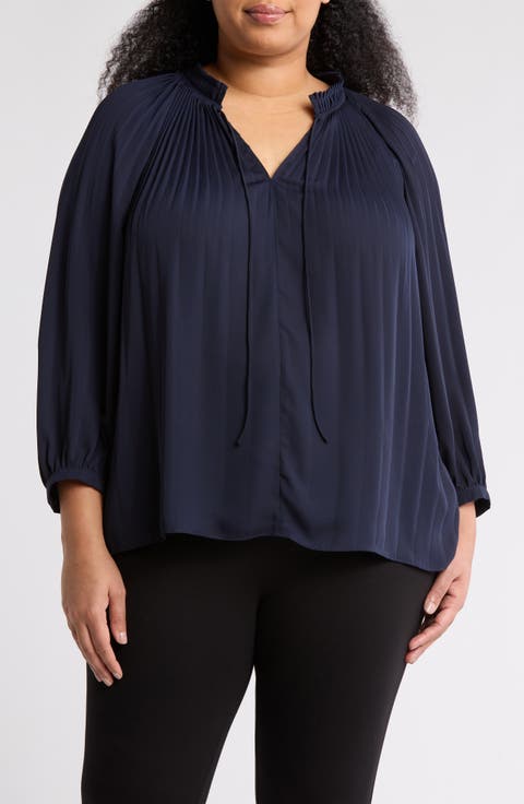 Tie Neck Pleated Top (Plus)