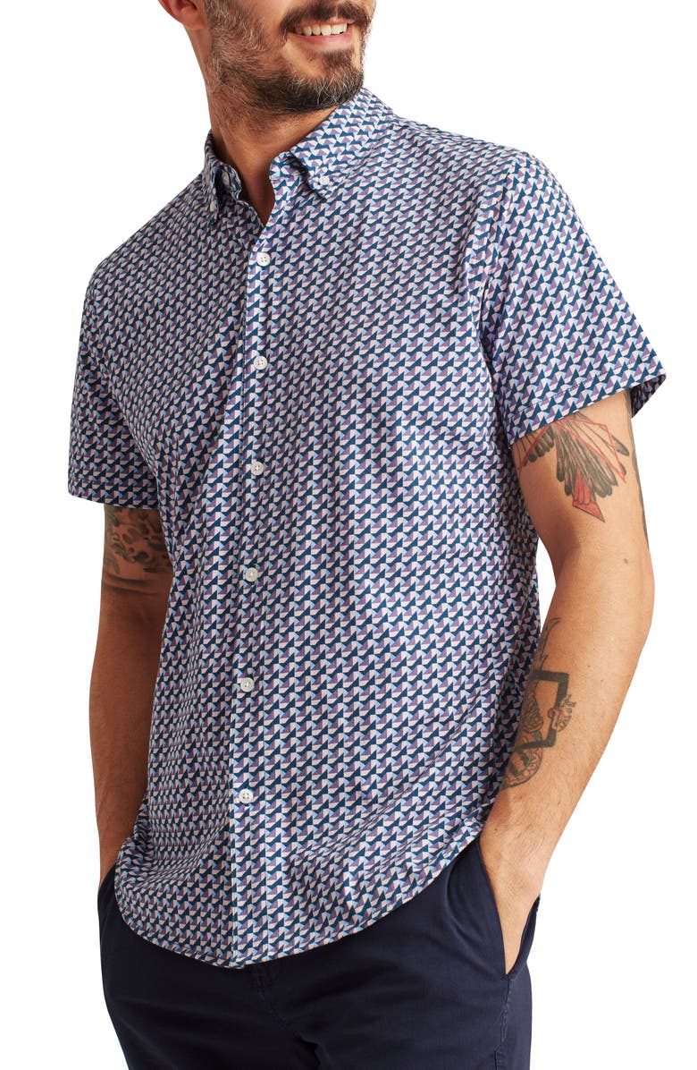 Bonobos Riviera Slim Fit Geo Print Jersey Short Sleeve Button-Down Shirt, Main, color, 