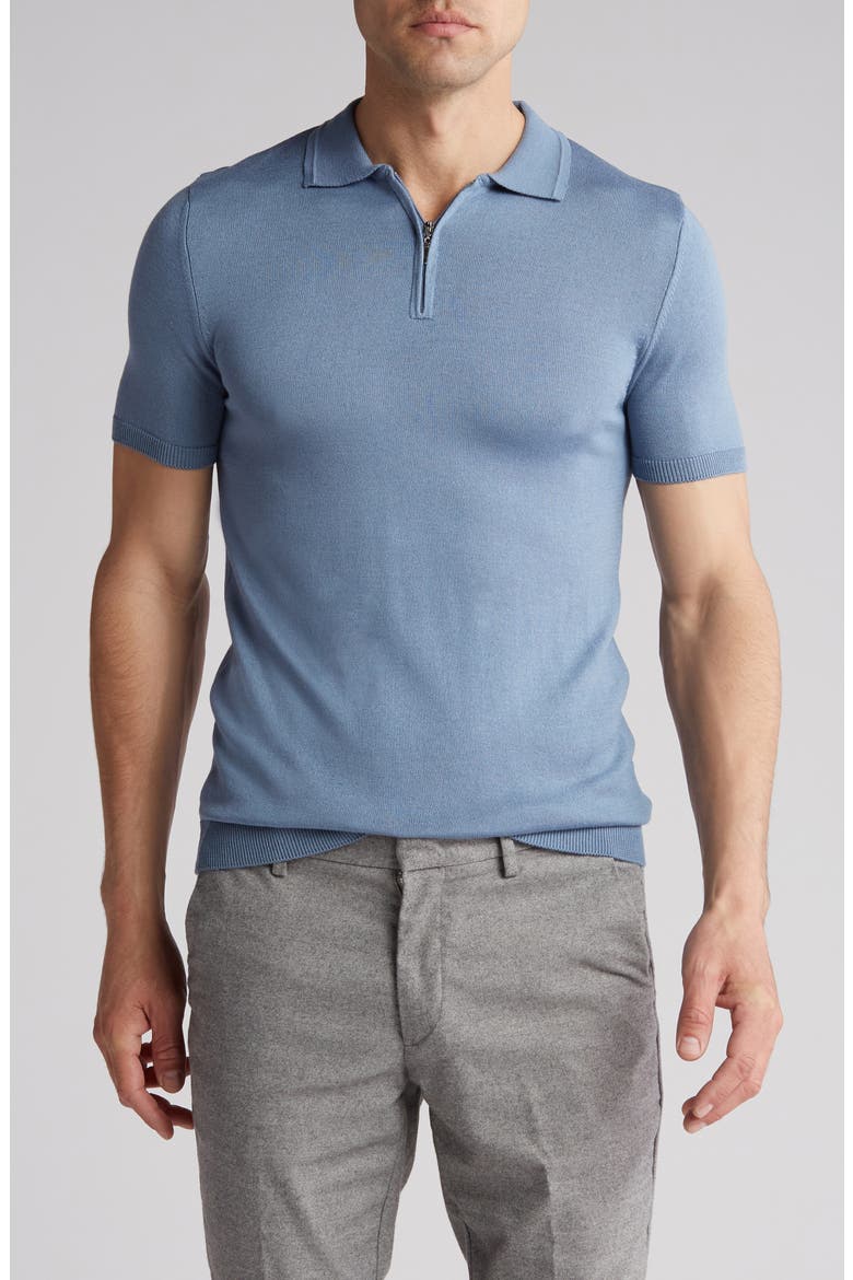 Short Sleeve Quarter Zip Knit Polo, Main, color, DUSTY BLUE