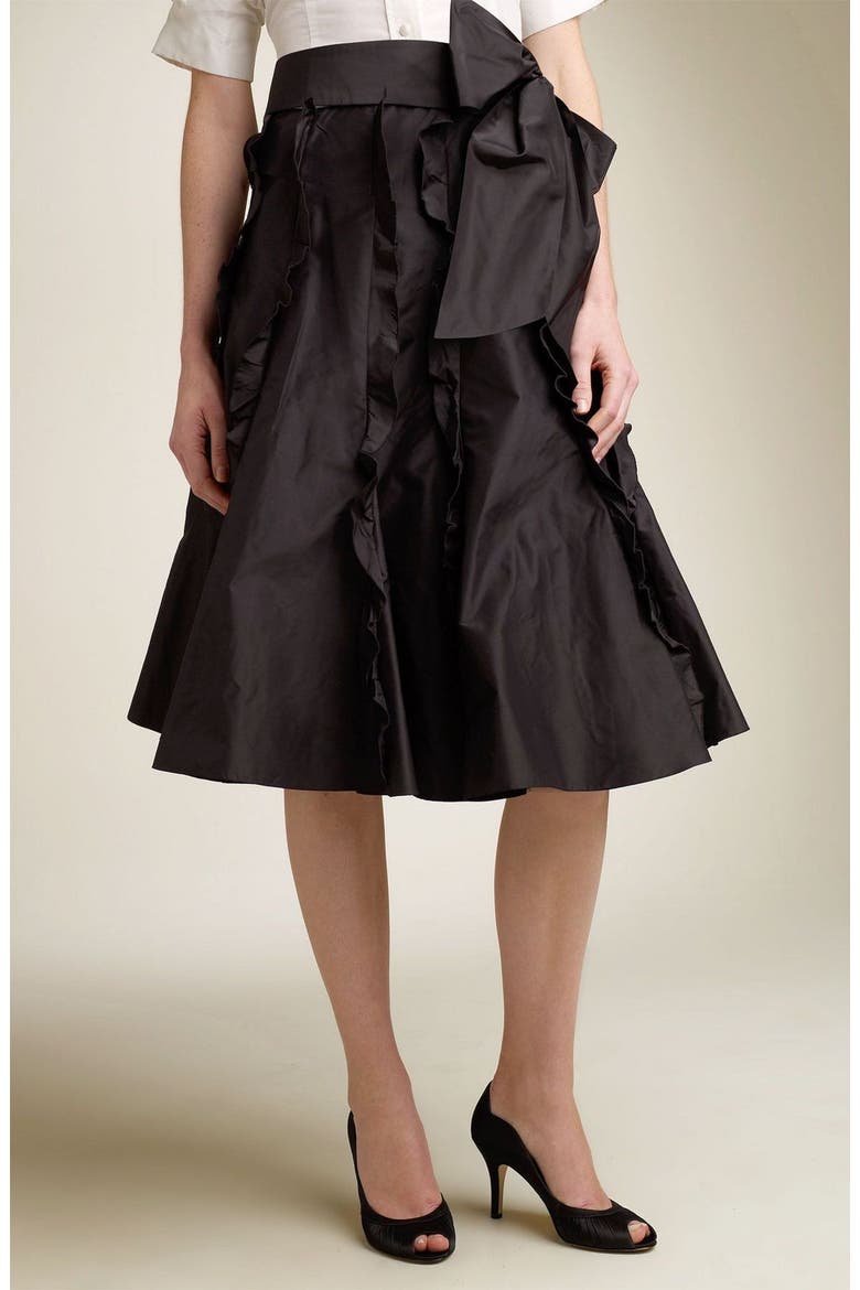 Flores & Flores Ruffle Silk Skirt, Main, color, BLACK