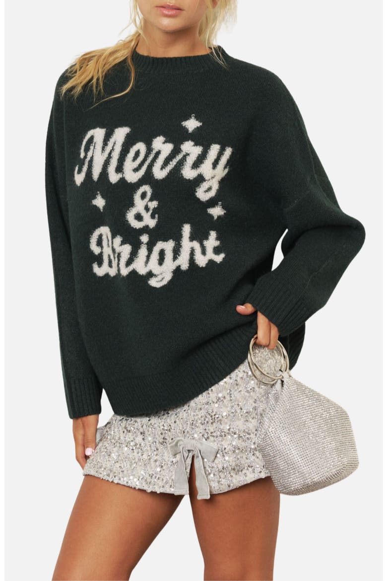 Merry & Bright Mock Neck Sweater, Alternate, color, HUNTER GREEN