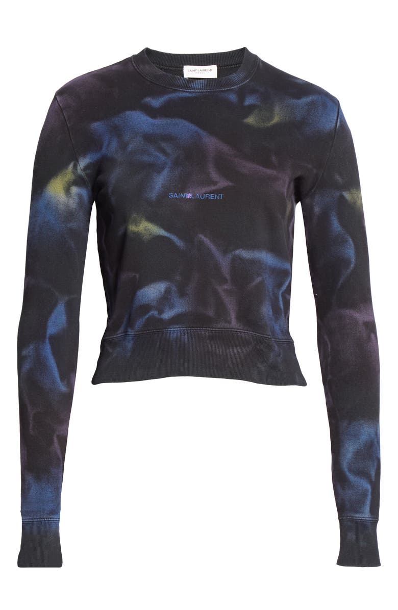 Saint Laurent Tie Dye Logo Cotton Sweatshirt, Alternate, color,