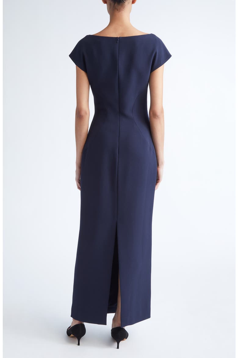 Ikat Floral Embroidered Stretch Crepe Gown, Alternate, color, NAVY/ BLUE