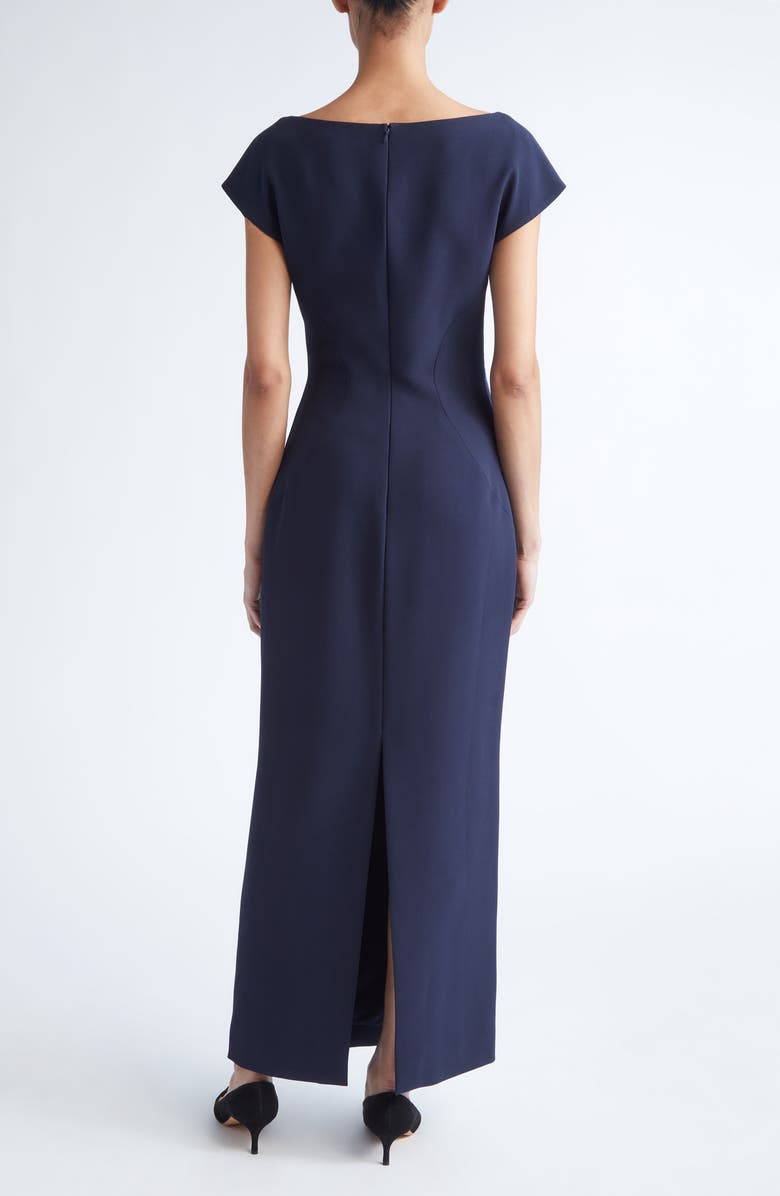 Lela Rose Ikat Floral Embroidered Stretch Crepe Gown, Alternate, color, Navy/ Blue