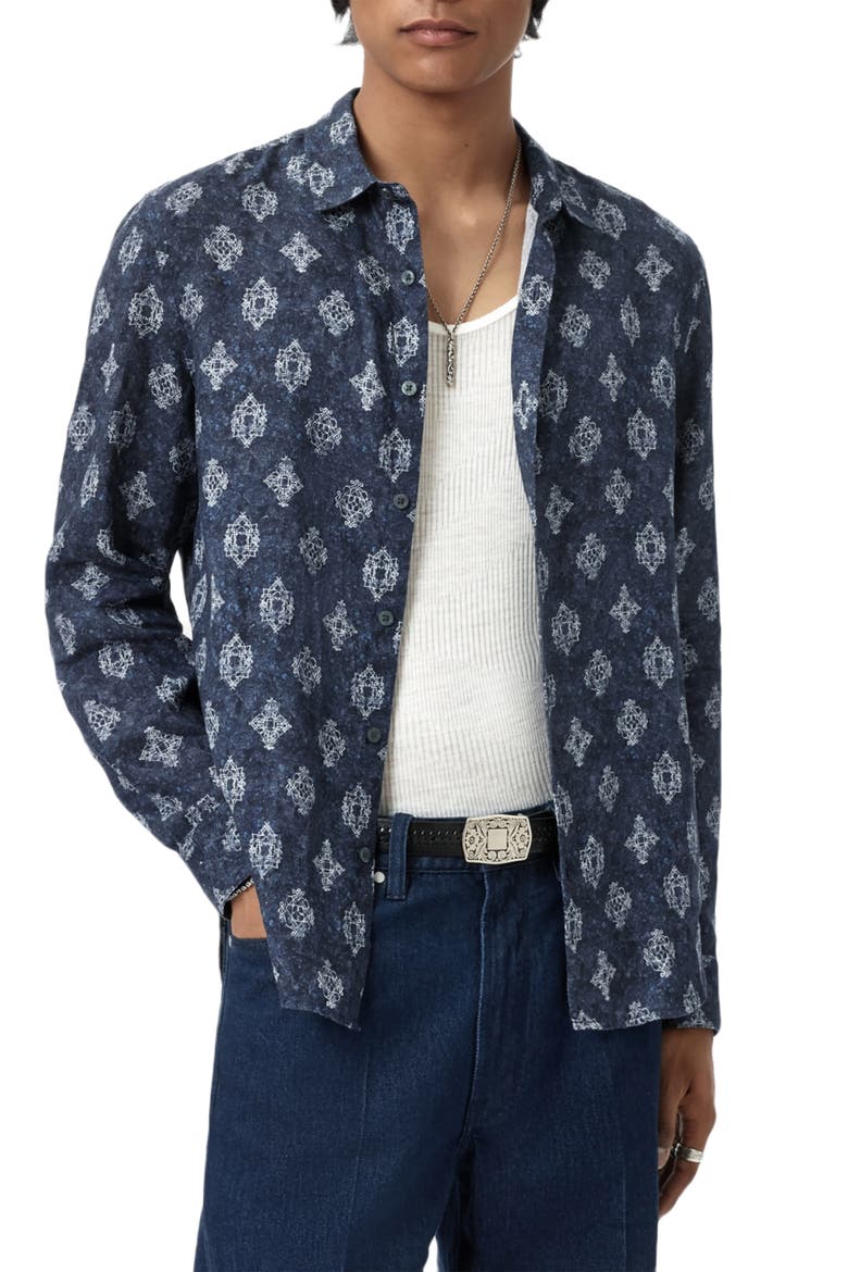 Ross Long Sleeve Linen Button-Up Shirt, Main, color, TITANIUM BLUE