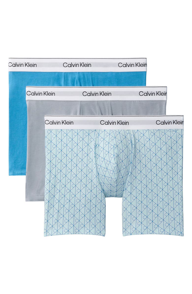Calvin Klein Icon 3-Pack Stretch Cotton Boxer Briefs, Alternate, color, Grey/ Niagra Mist/ Cendre Blue