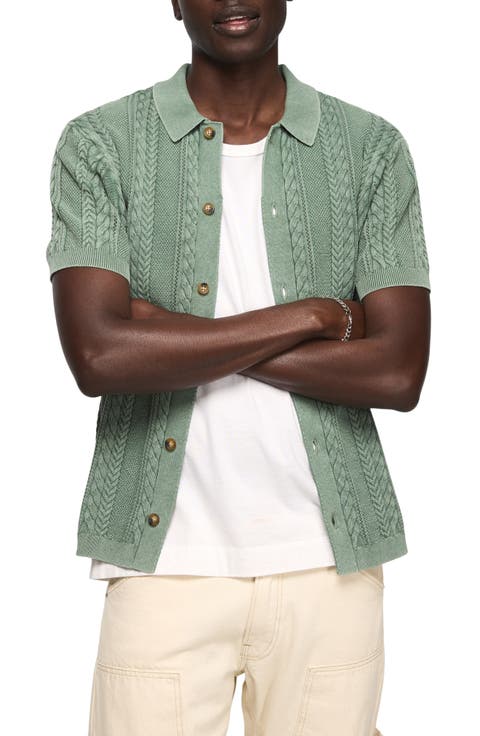 Fisherman Knit Short Sleeve Button-Up Shirt