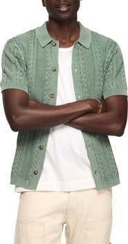Lucky Brand Fisherman Knit Short Sleeve Button-Up Shirt