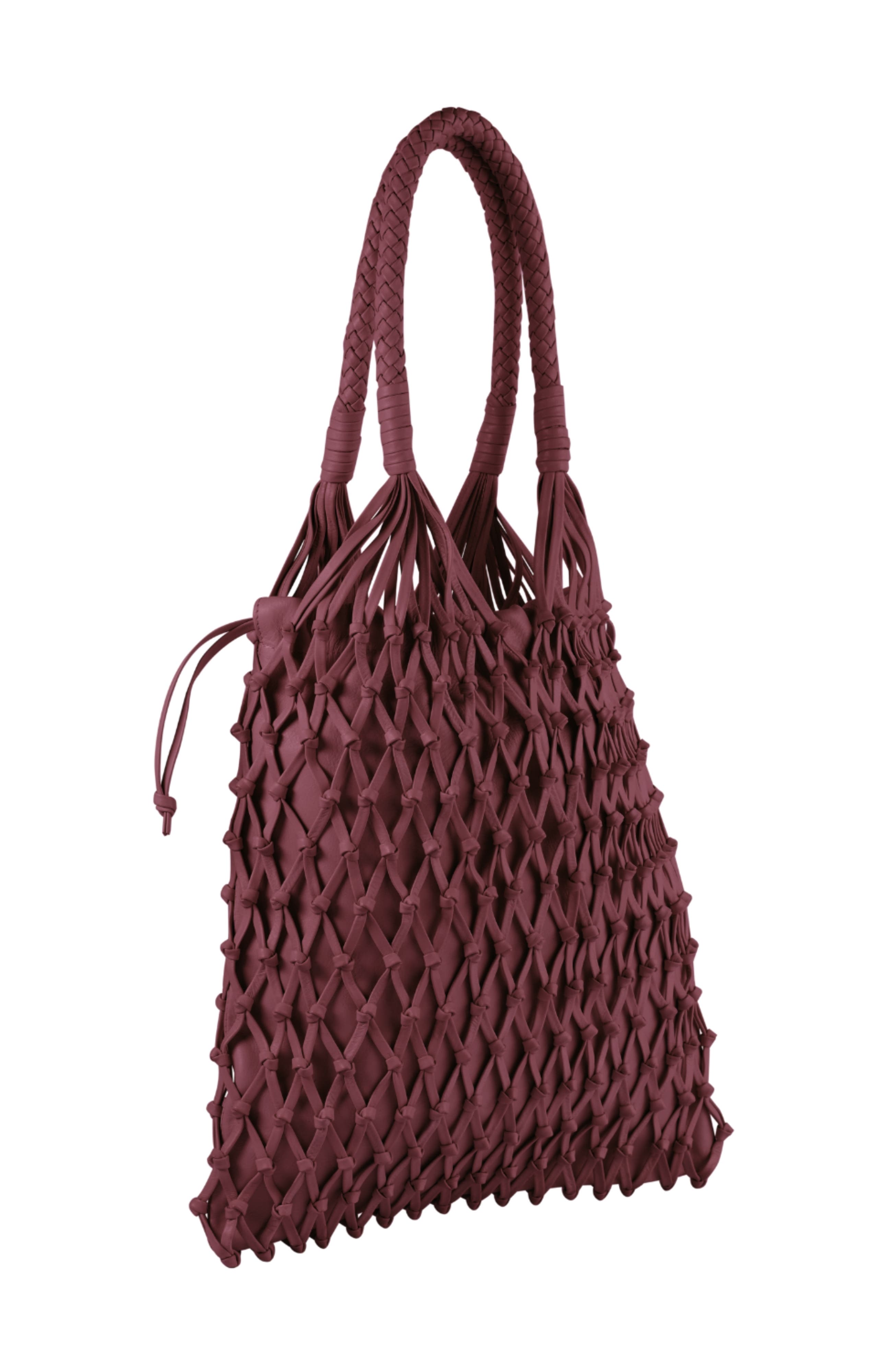 La Red Mesh Bag In Leather, Alternate, color, Burgundy