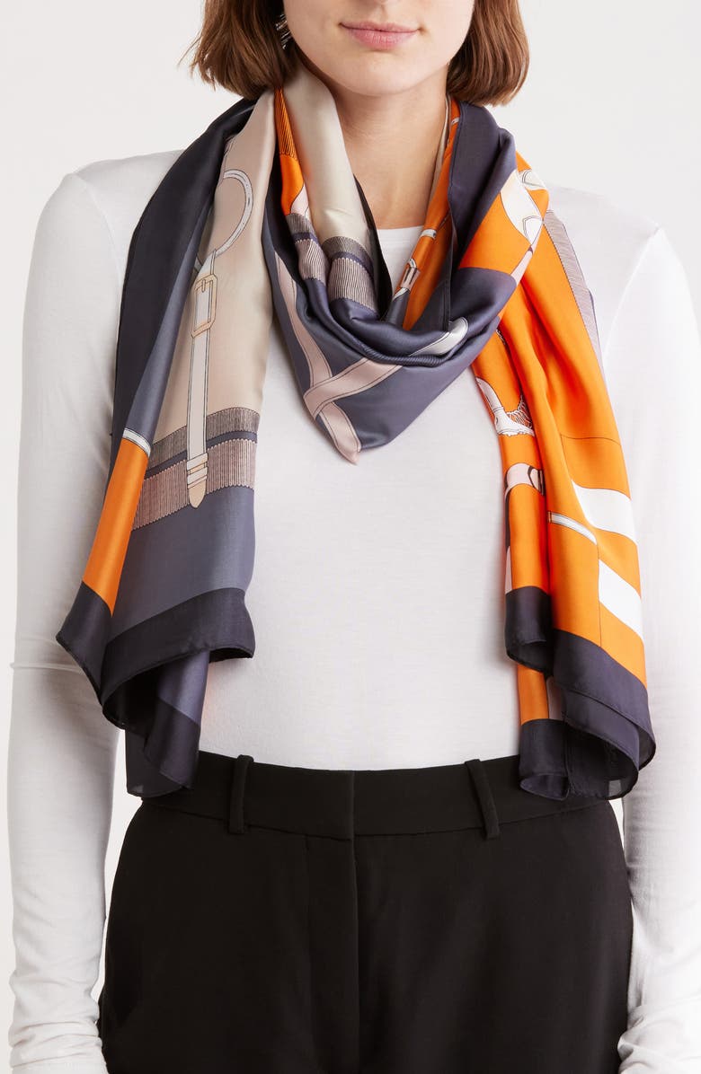 La Fiorentina Buckle Print Scarf, Main, color, Orange