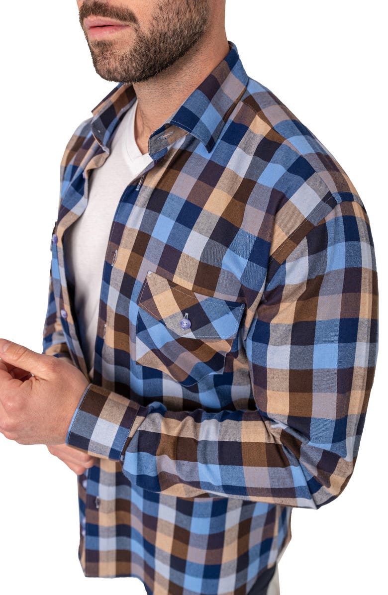 Maceoo Check Embroidered Cotton Flannel Shirt, Alternate, color, Brown