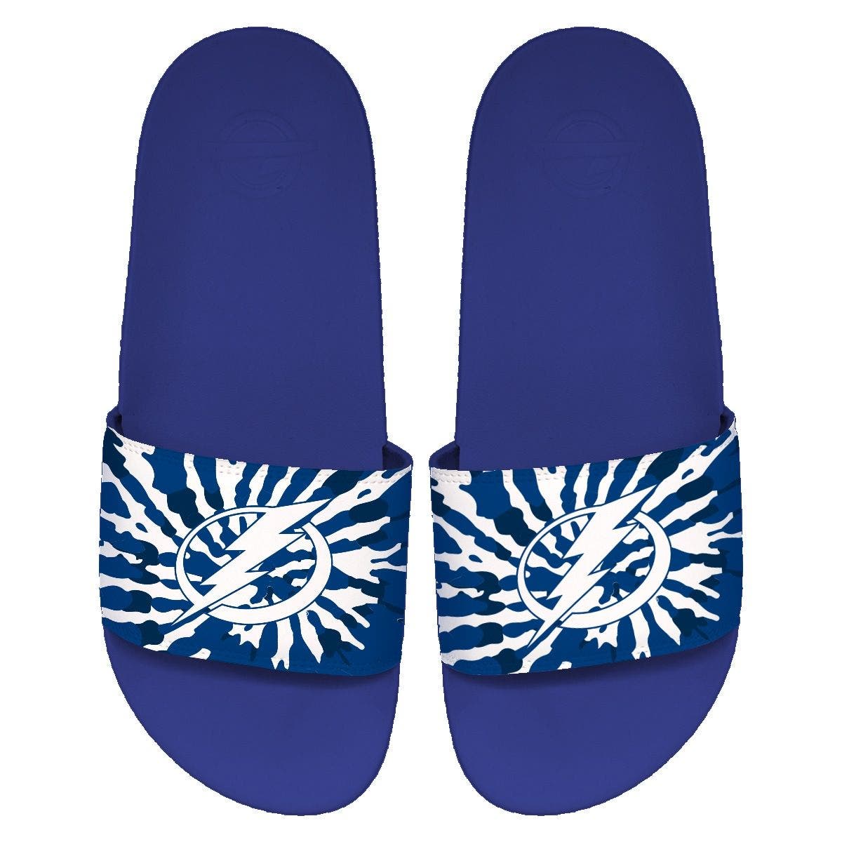 ISLIDE Tampa Bay Lightning Team Tie-Dye Motto Slide Sandals, Main, color, 