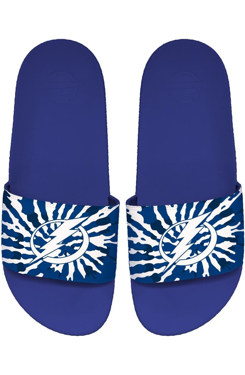 ISLIDE Tampa Bay Lightning Team Tie-Dye Motto Slide Sandals, Main, color,