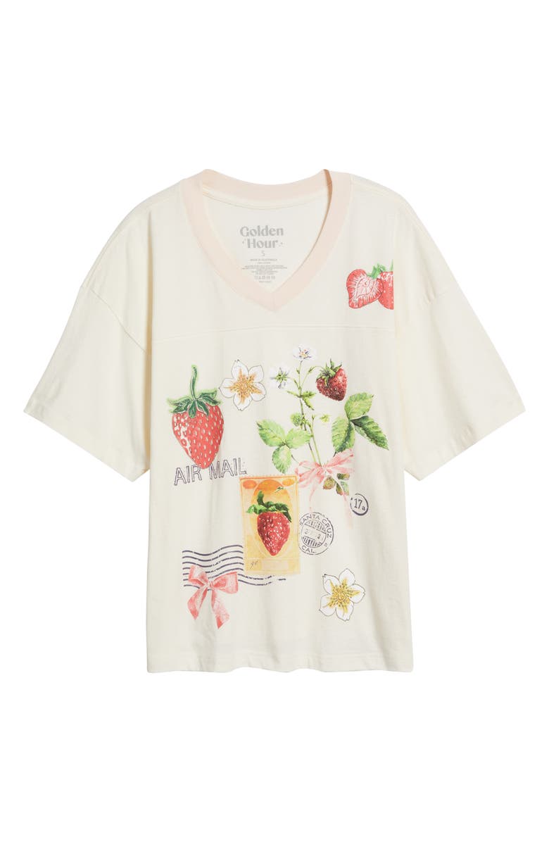 GOLDEN HOUR Strawberry Collage V-Neck Cotton Graphic T-Shirt, Alternate, color, Marshmallow/ Mauve Morn