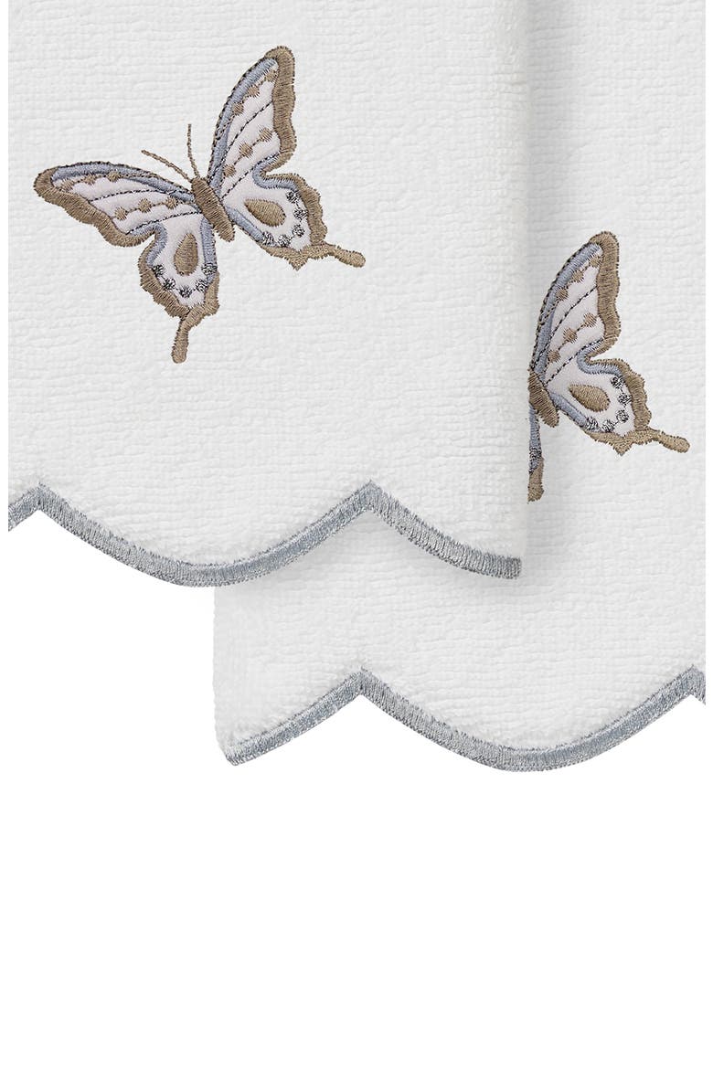 2-Piece Brittney Embroidered Turkish Cotton Fingertip Towel Set, Alternate, color, WHITE/ GRAY
