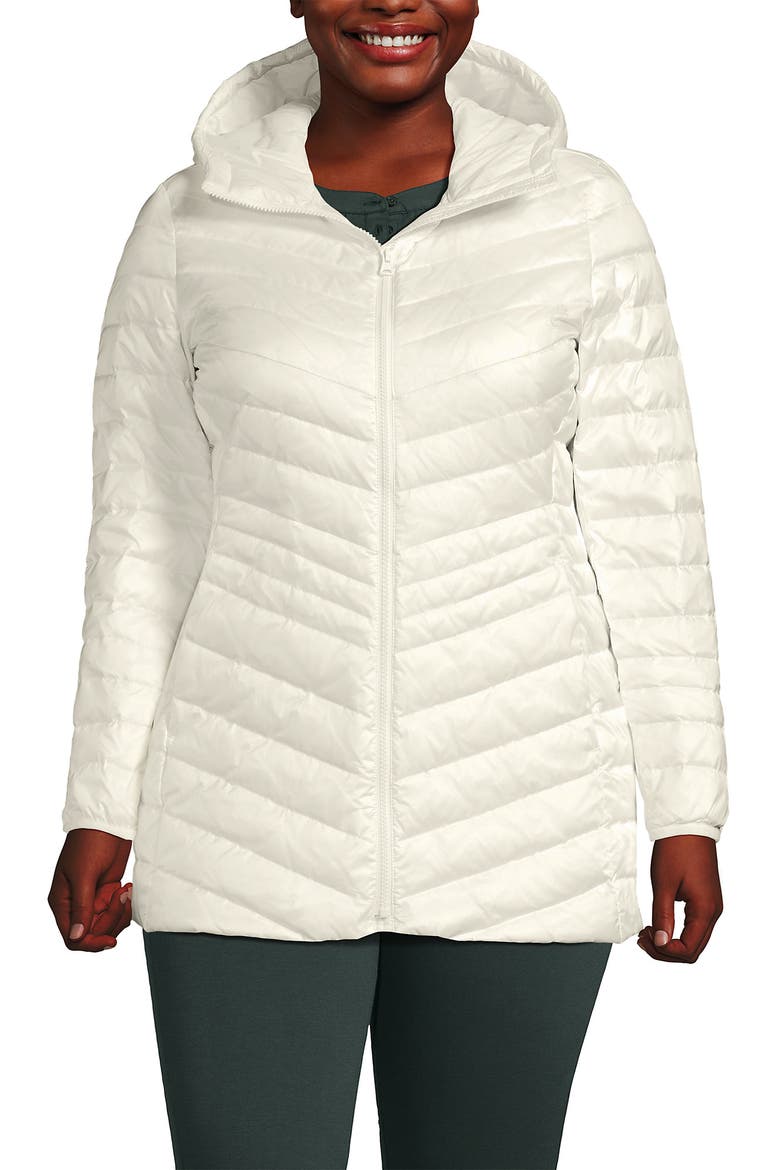 Plus Size Wanderweight Packable Down Long Jacket, Main, color, Ivory Shine