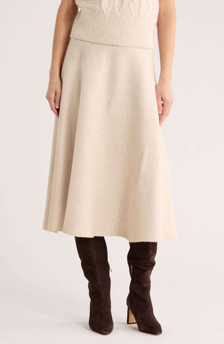 ELIE ELIE TAHARI A-Line Knit Midi Skirt, Main, color, Oatmeal Heather Brown