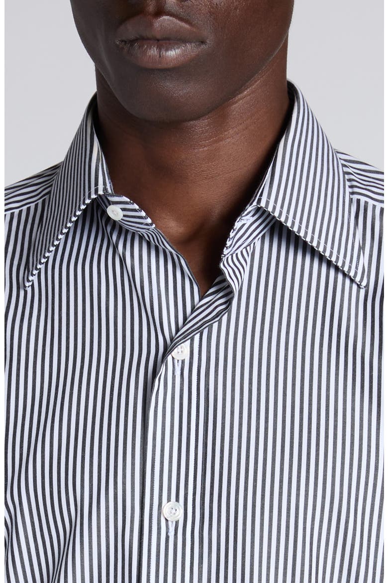 Stripe Cotton Blend Button-Up Shirt, Alternate, color, WHITE/ BLACK