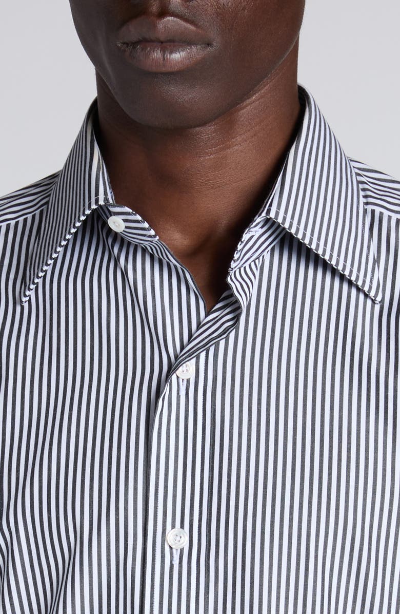 TOM FORD Stripe Cotton Blend Button-Up Shirt, Alternate, color, White/ Black