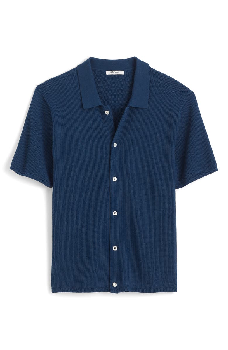 Madewell Short Sleeve Tuck Stitch Button-Up Shirt, Alternate, color, True Indigo