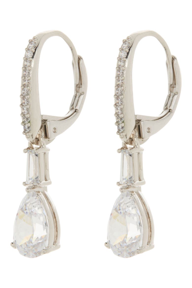 Rhodium Plated Tulle CZ Drop Earrings, Main, color, RHODIUM