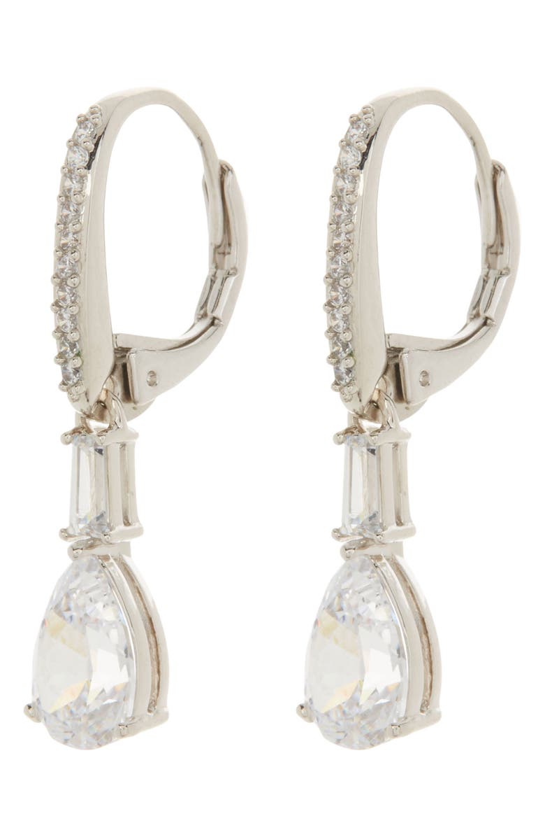Nadri Rhodium Plated Tulle CZ Drop Earrings, Main, color, 