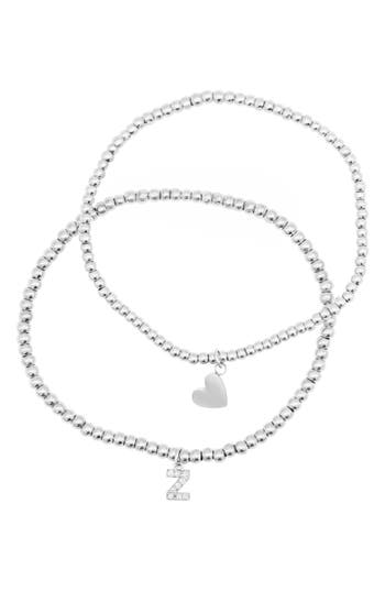 Adornia Silver Stretch With Mini Crystal Initial Bracelet Set In Silver-z