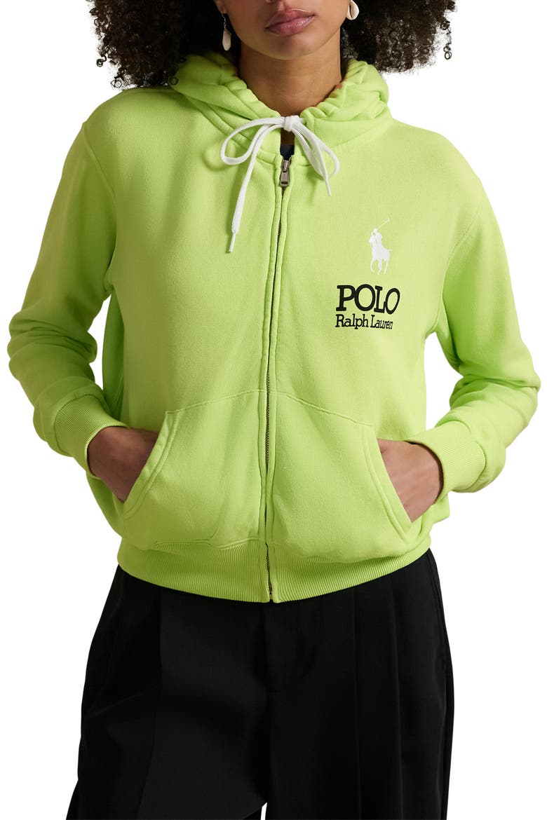 Big Pony Lightweight Fleece Zip Hoodie, Main, color, ELECTRIC LIME