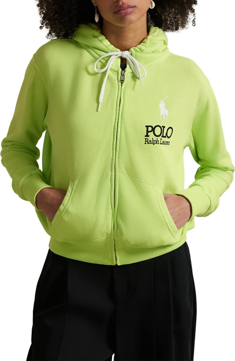 Polo Ralph Lauren Big Pony Lightweight Fleece Zip Hoodie, Main, color, Electric Lime