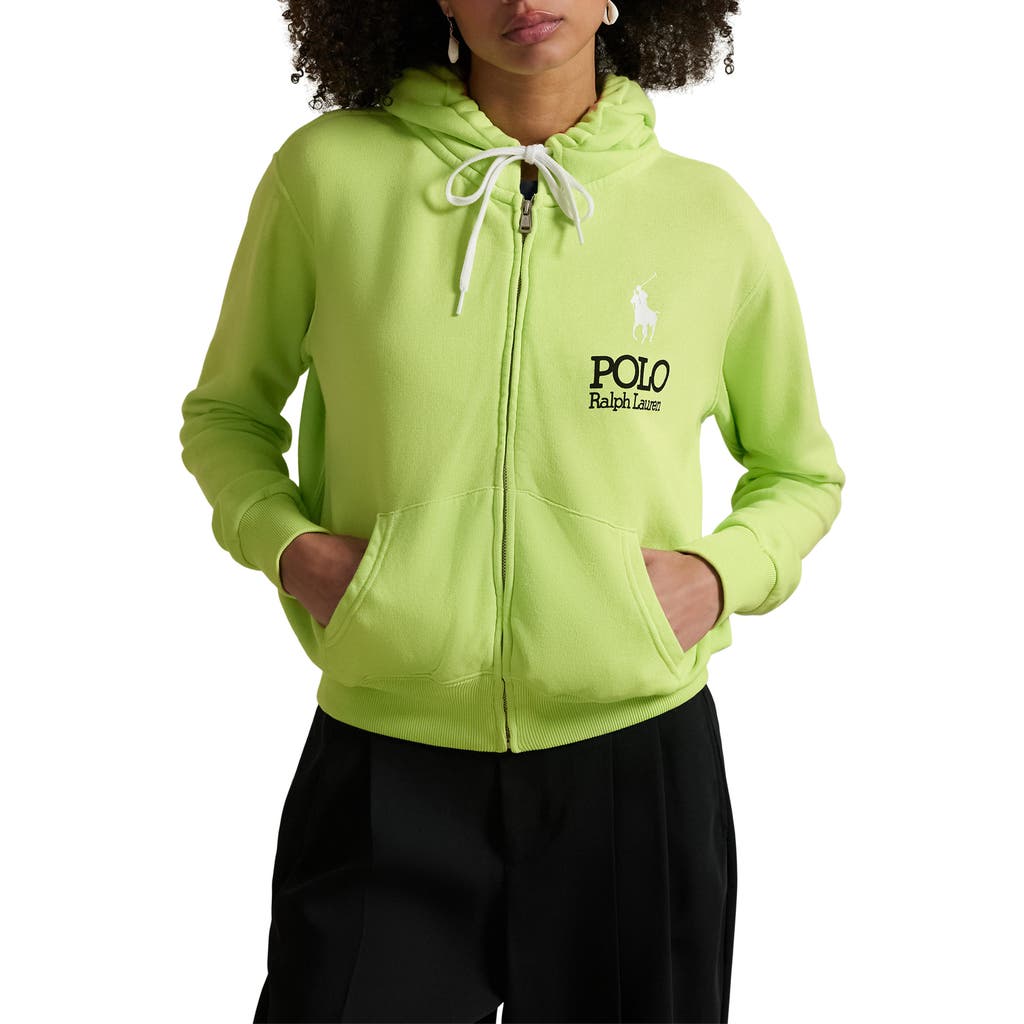 Polo Ralph Lauren Big Pony Lightweight Fleece Zip Hoodie In Green