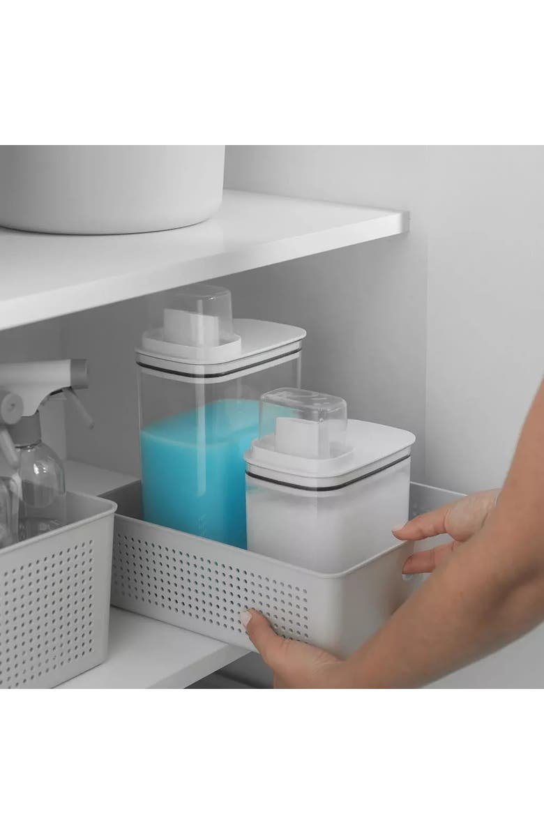 OU Durable Liquid Laundry Detergent Dispenser Organizer with Measuring Cap, 50 oz, Alternate, color, Clear/White