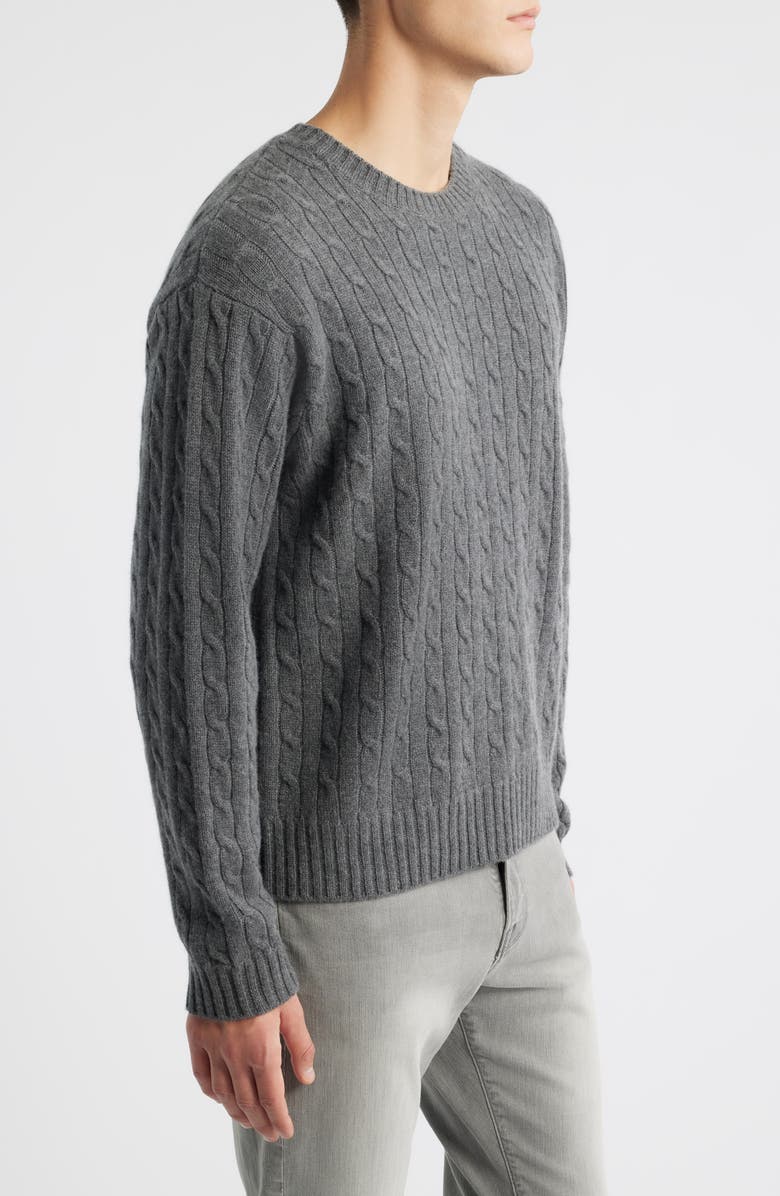FRAME Cabled Cashmere Crewneck Sweater, Alternate, color, Charcoal