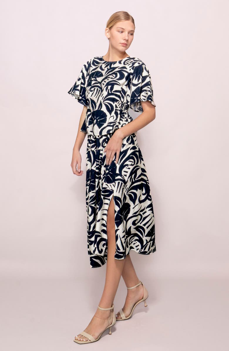 MELLODAY Tiered Midi Skirt, Alternate, color, Navy/ White