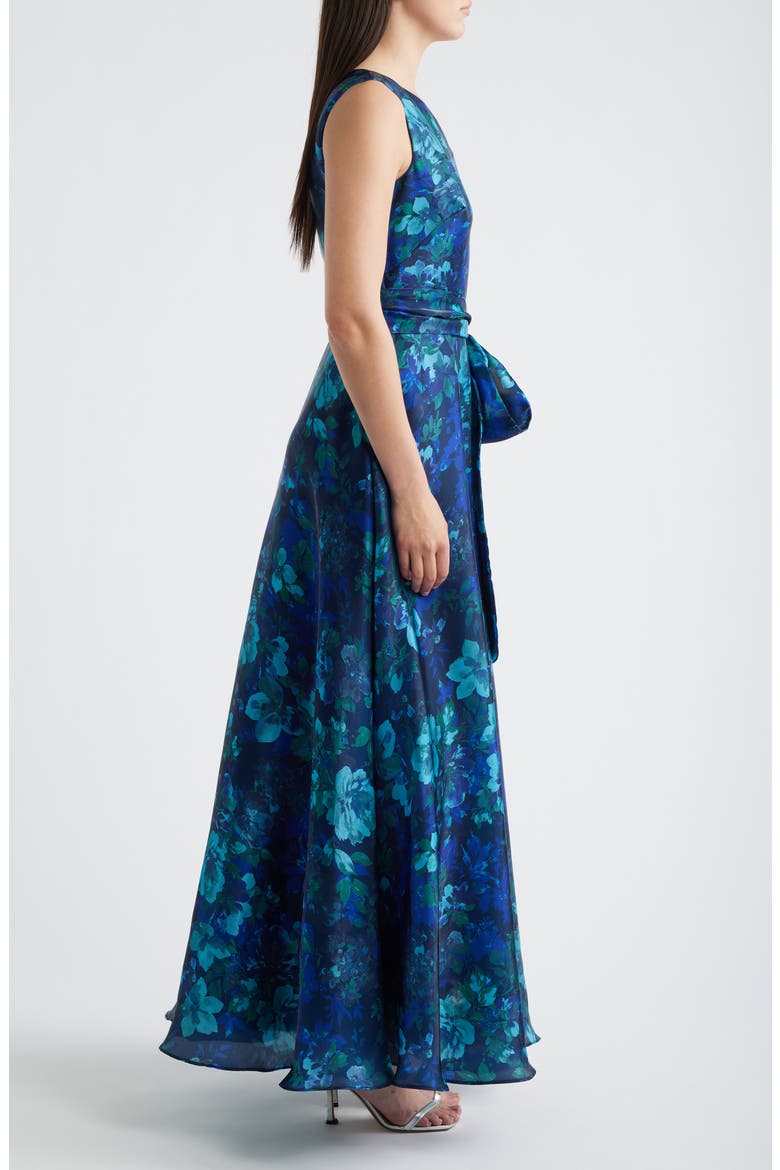 Print Tie Waist One-Shoulder Gown, Alternate, color, NAVY COBALT
