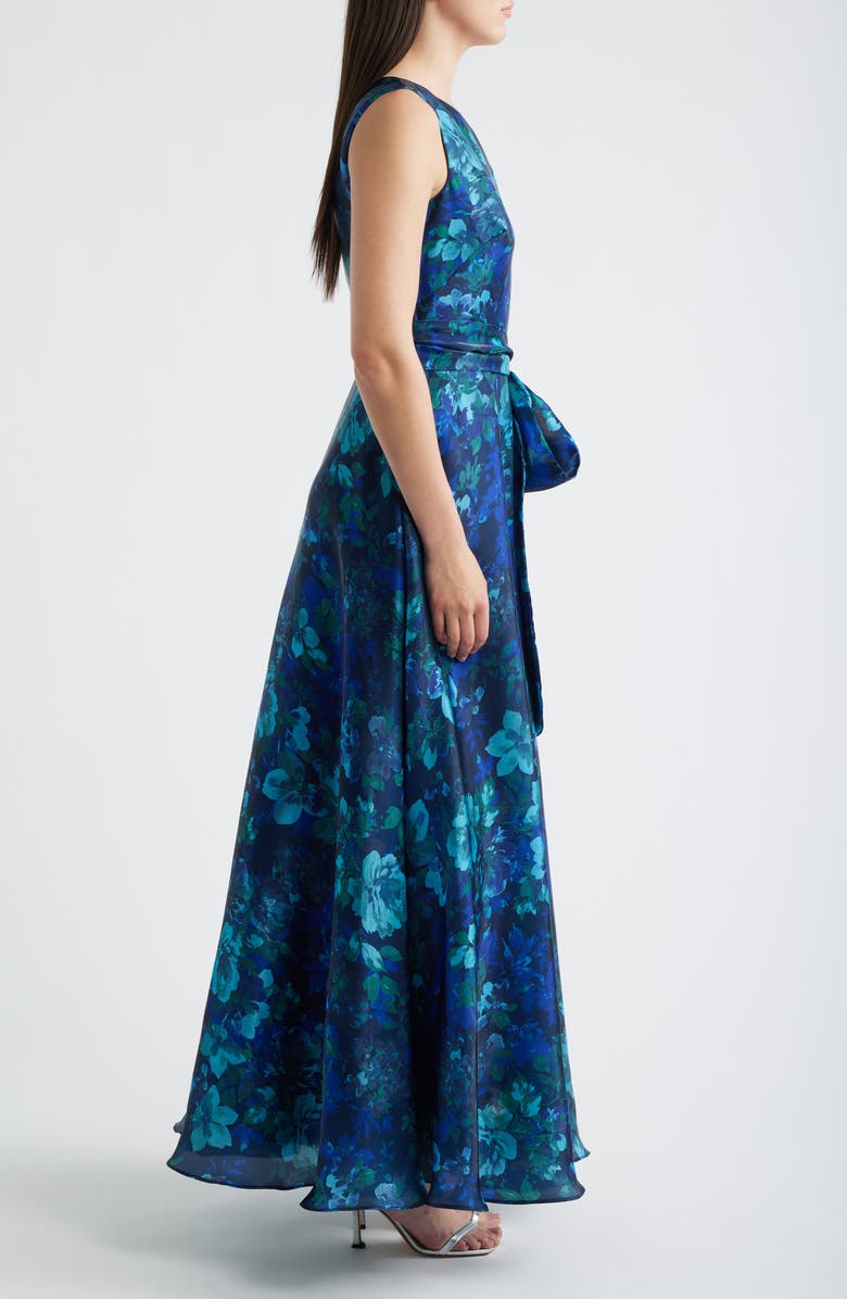 Eliza J Print Tie Waist One-Shoulder Gown, Alternate, color,