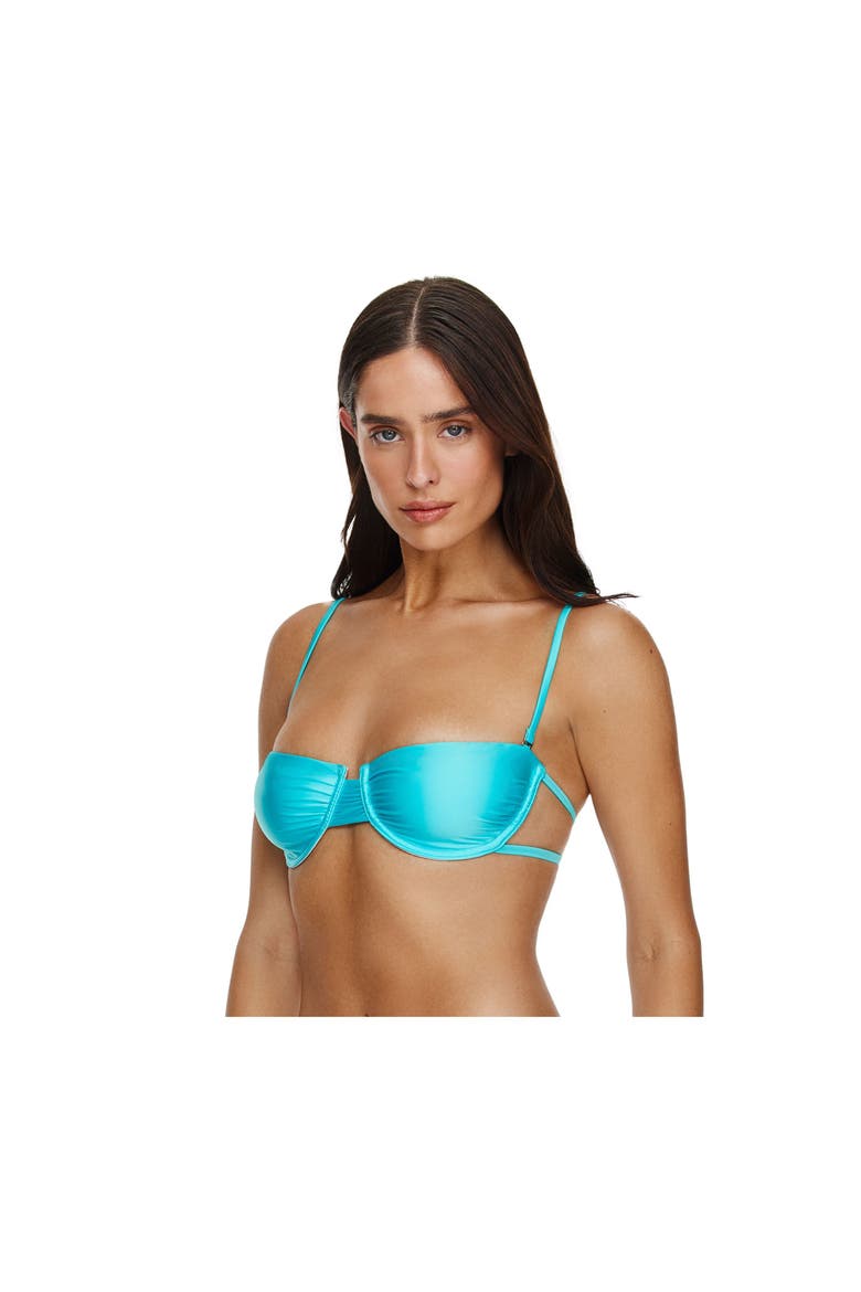 Satin Touch Underwire Bandeau Bikini Top, Alternate, color, Aqua-Blue