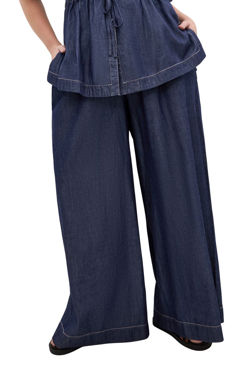 Mikayla Wide Leg Drawstring Denim Pants, Main, color, INDIGO